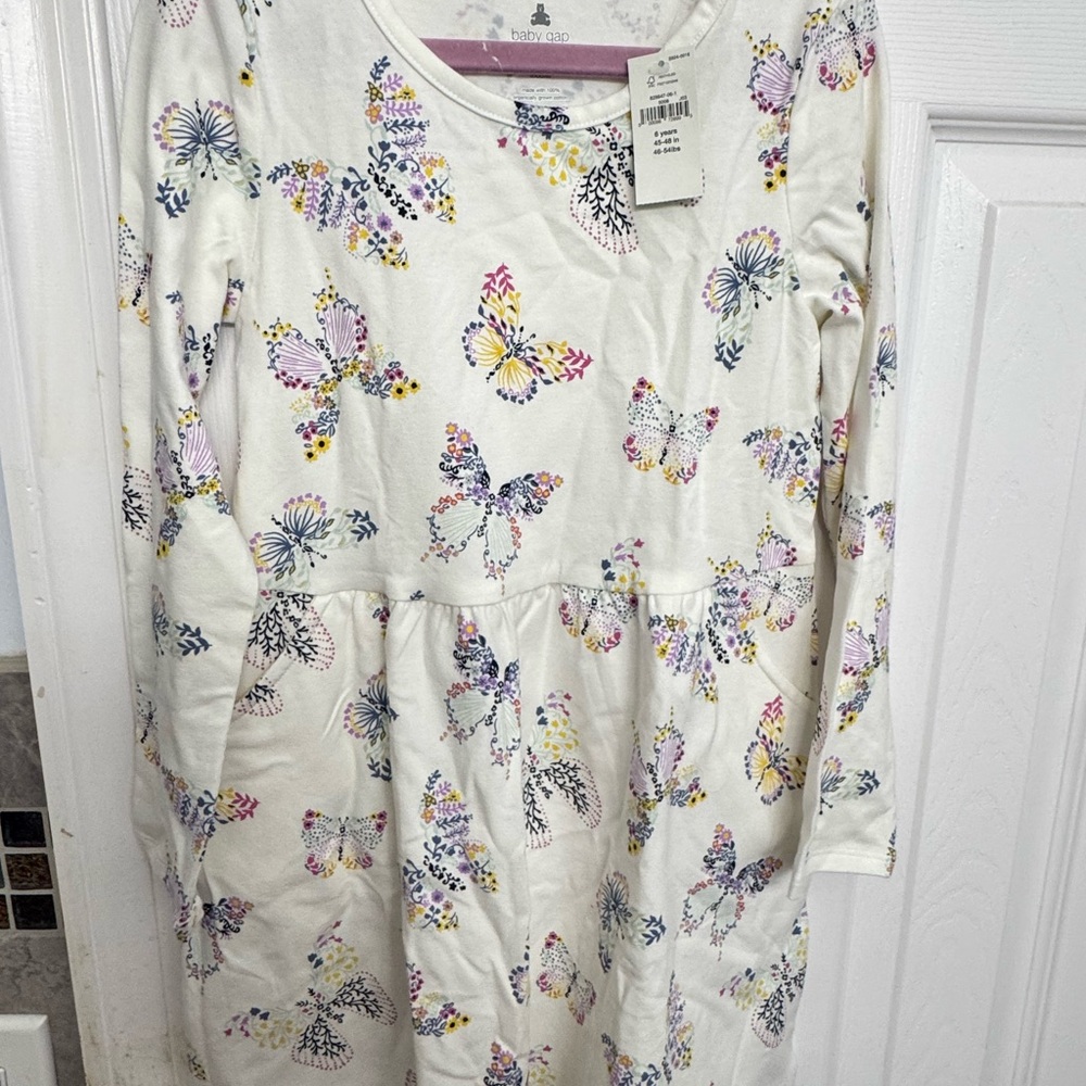 GAP White Dress with Floral and Butterfly Design